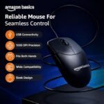 Amazon Basics Wired Mouse | 1000 DPI Optical Sensor | Plug and Play | Compatible with PC, Laptop (Black)
